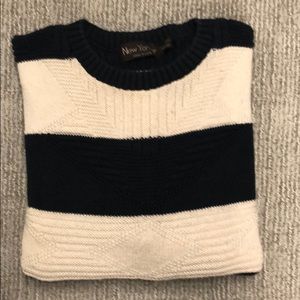 Blue and white striped sweater